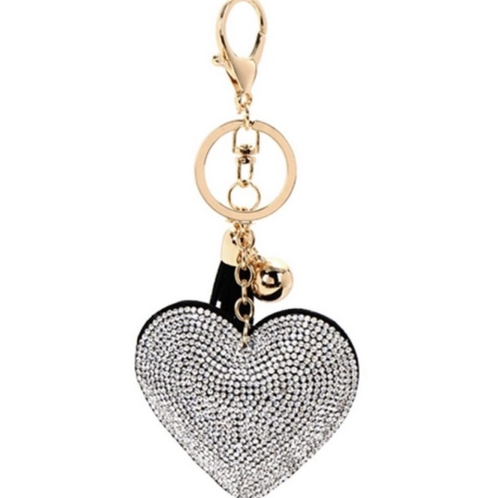 DiamondGlitterCrystalHeartKeychainPurseCharm - Picture 3 of 4